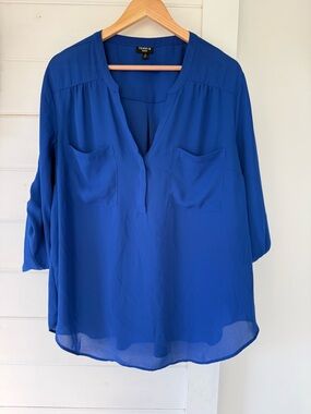 torrid royal blue split V-neck tunic with front pockets